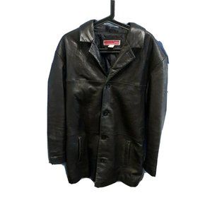 Vintage Merona Black Leather Jacket Size M Y2K Matrix Long Sleeve Soft Button